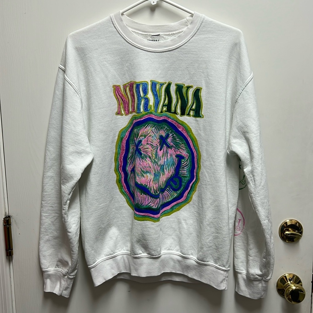 Nirvana White Logo Pullover Crewneck Sweatshirt S… - image 1